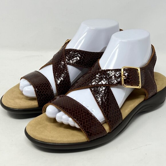 SAS Womens Brown Leather Strappy Sandal Weave Henna Brown Herringbone Size 8.5M - Picture 1 of 9